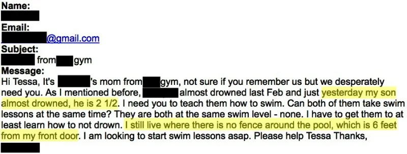 A message from a mother sharing her son's near-drowning experience